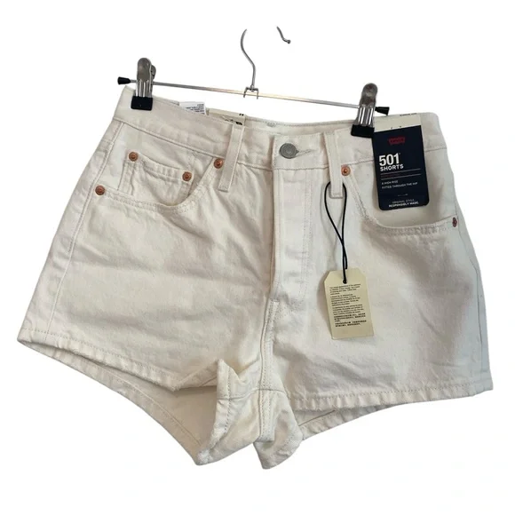 Levi’s 501 High Rise Shorts White Denim NWT Size 26 - Picture 2 of 2